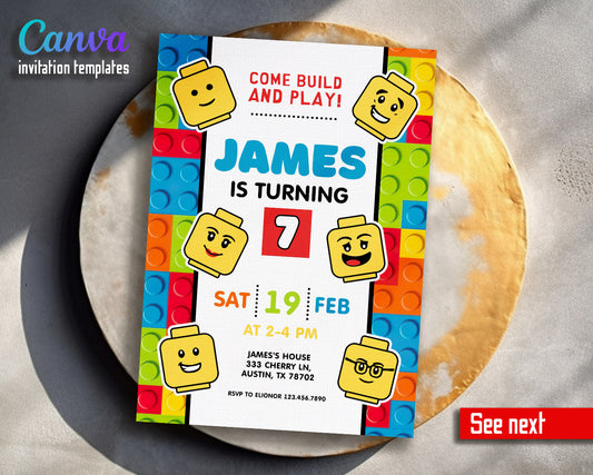 Lego Minifigures  customizable invitation template | Share or Print |  | DA602