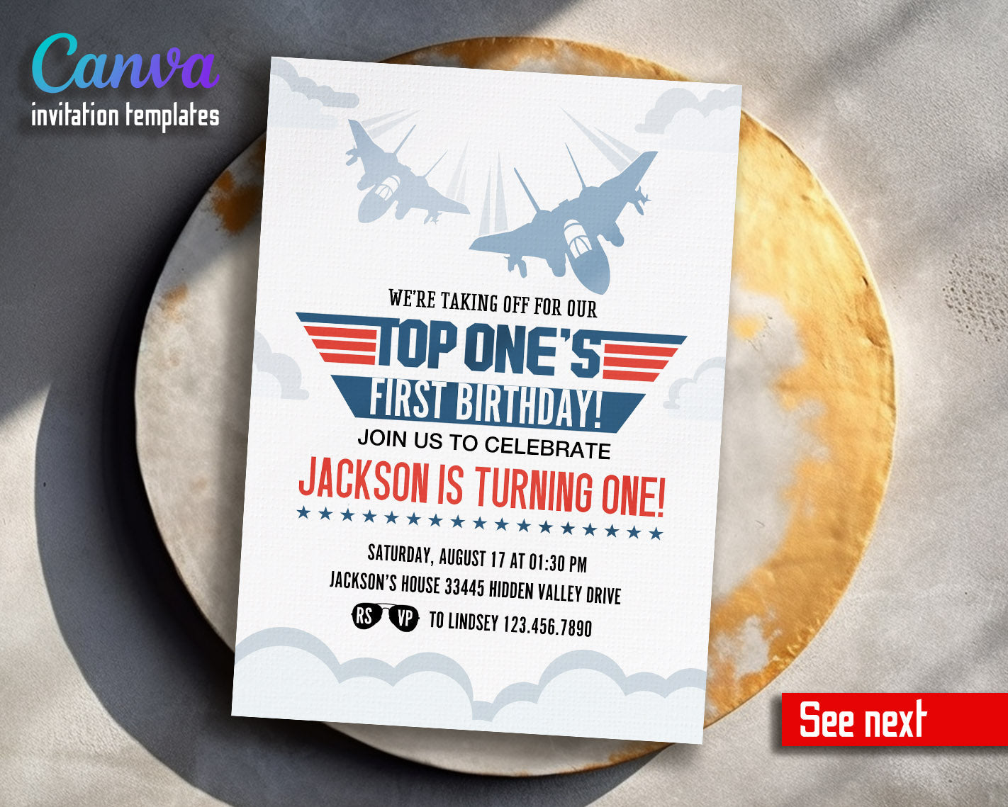 Top Gun One Jet Fighter customizable invitation template | Share or Print | boy | UG808