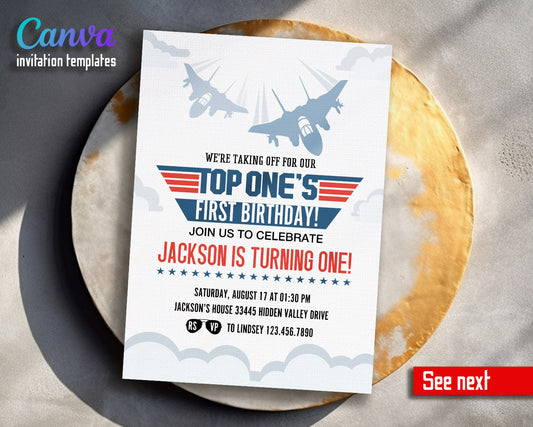Top Gun One Jet Fighter customizable invitation template | Share or Print | boy | UG808