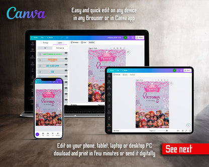 Disney Princess  customizable invitation template | Share or Print | girl | YO473