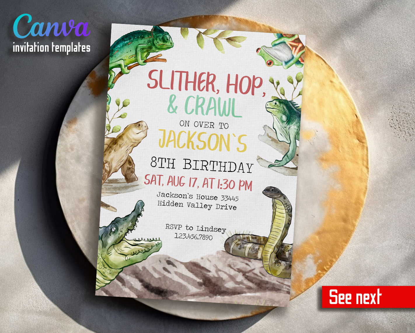 Reptile Lizard Snake customizable invitation template | Share or Print |  | AM912