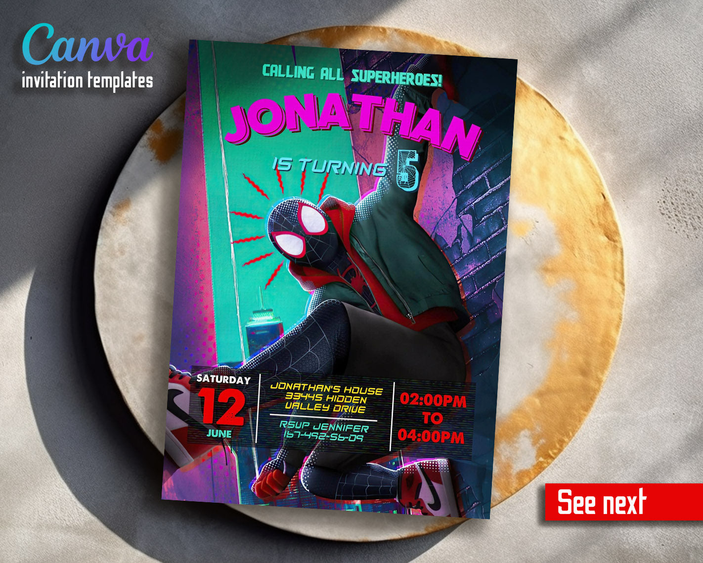 Spider Man Across the Spider-Verse customizable invitation template | Share or Print | boy | KX712