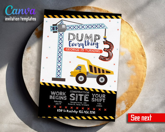 Dump Truck Construction customizable invitation template | Share or Print | boy | SG097