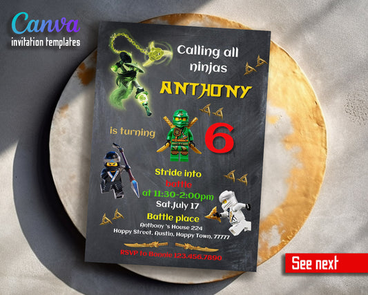 Ninjago Minifigures Lego customizable invitation template | Share or Print | | GP000
