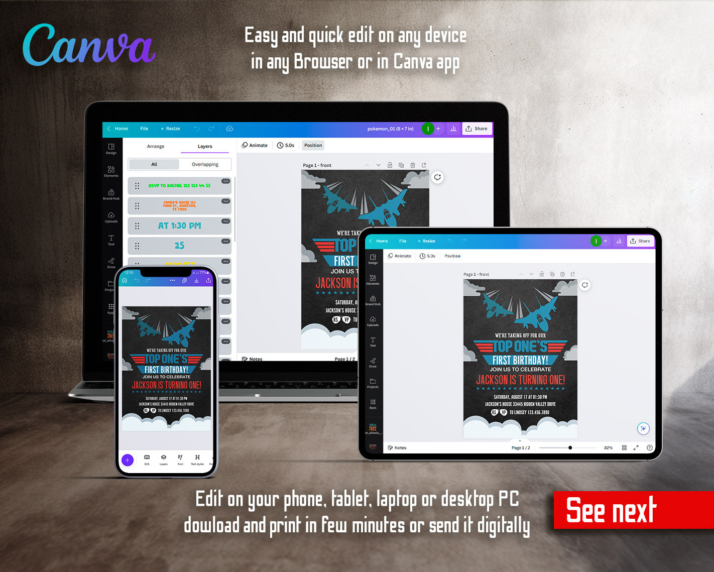 Top Gun One Jet Fighter customizable invitation template | Share or Print | boy | IR291