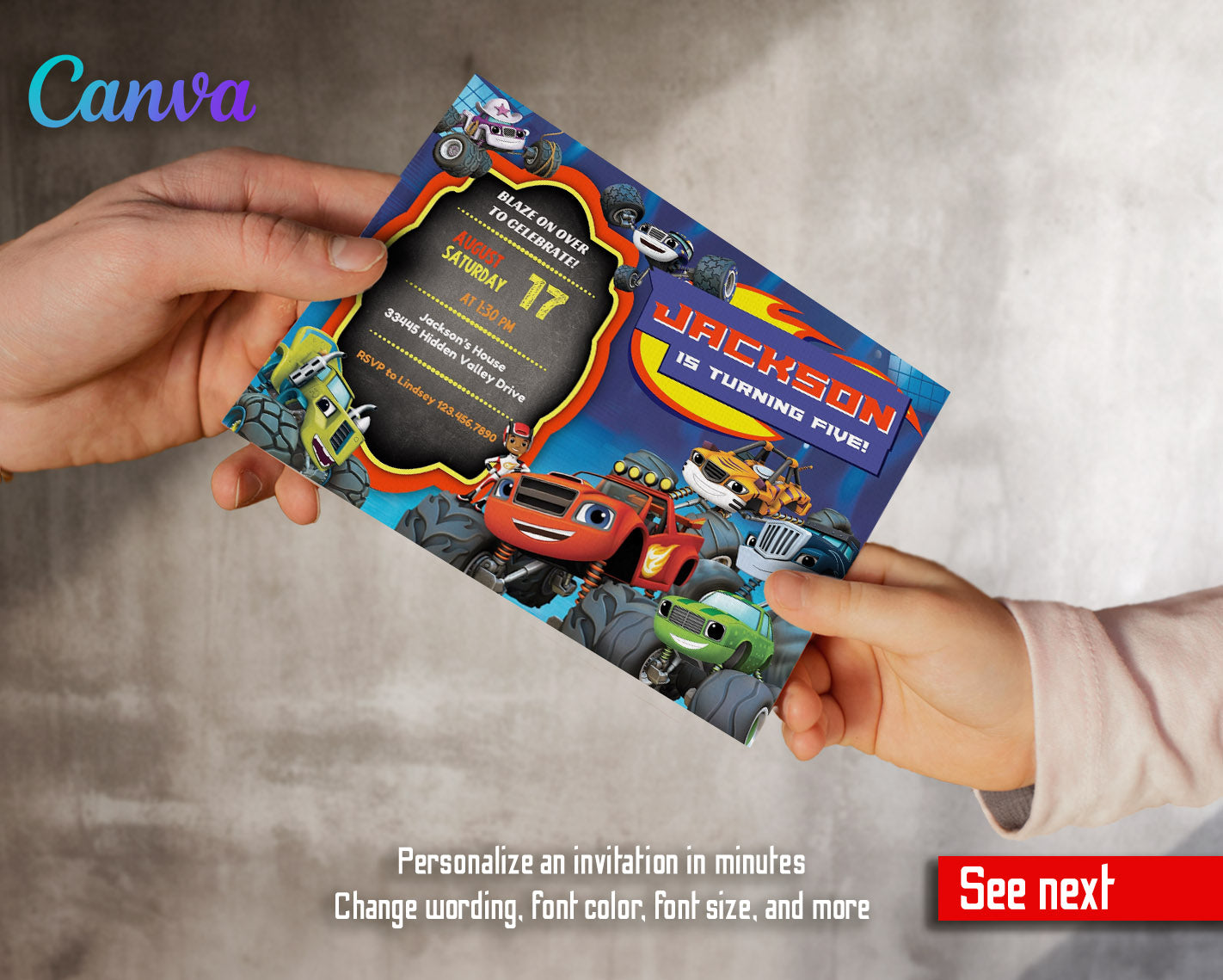Blaze Monster Machines Trucks  customizable invitation template | Share or Print | boy | IT586