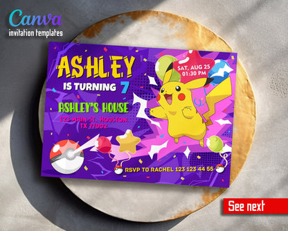 Pokemon Pikachu  customizable invitation template | Share or Print |  | SR756