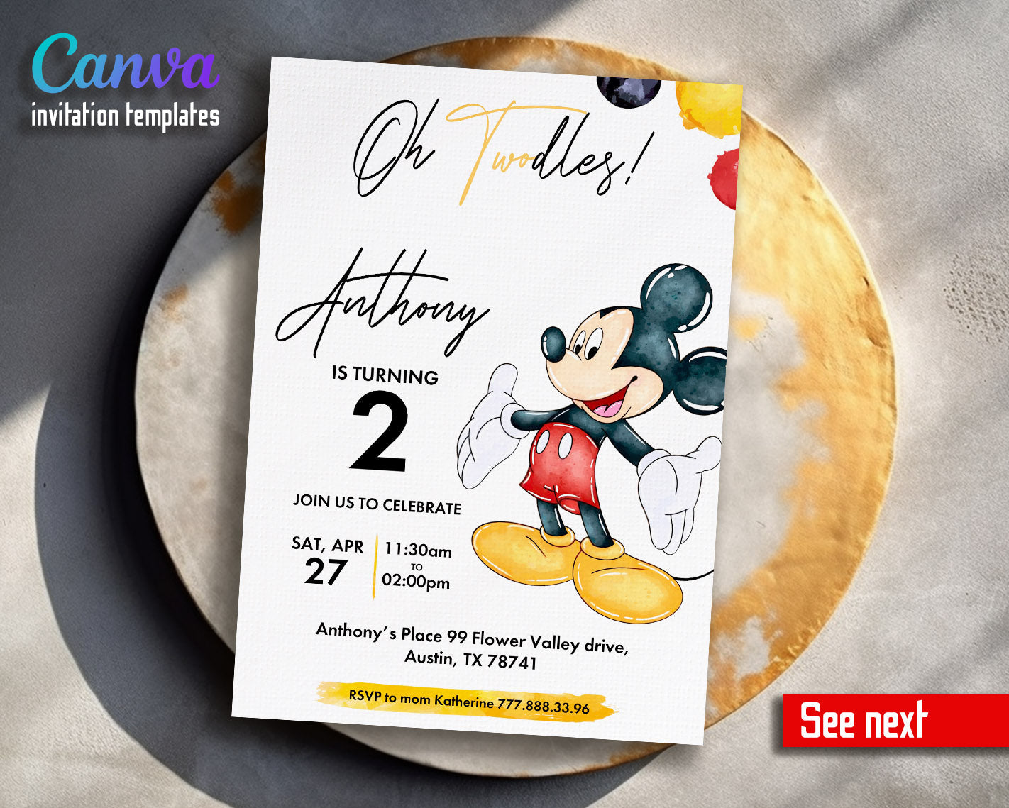 Mickey Mouse 2nd Birthday customizable invitation template | Share or Print |  | NI279