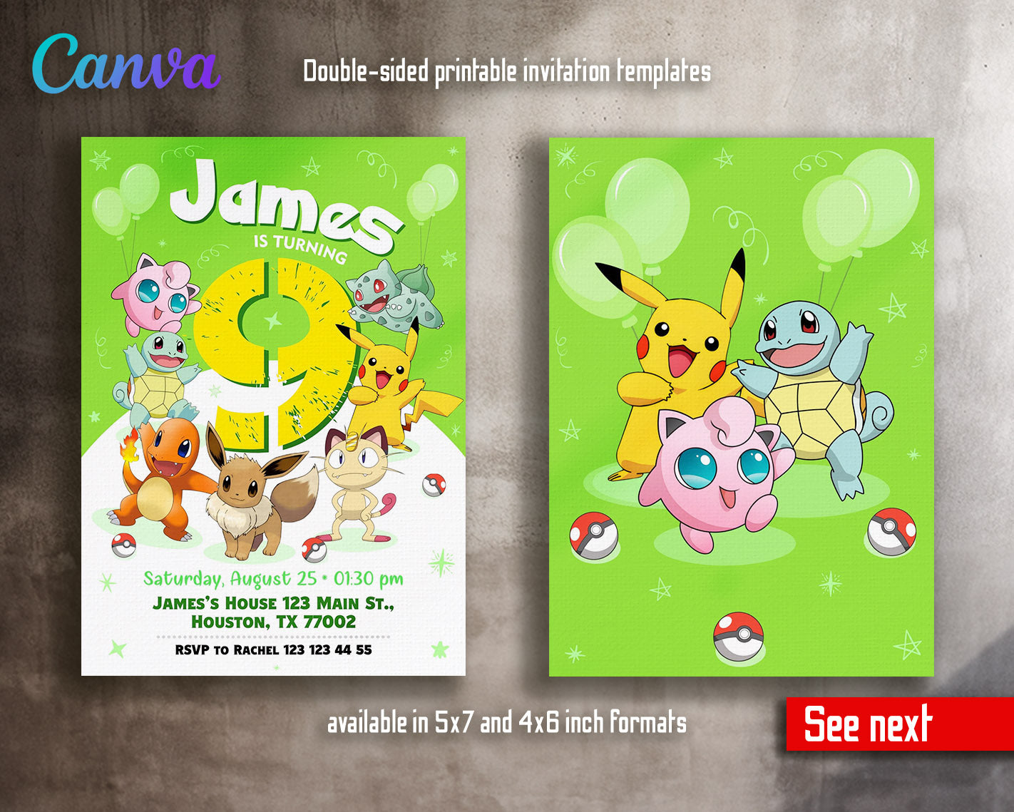Pokemon Pikachu  customizable invitation template | Share or Print |  | YH628
