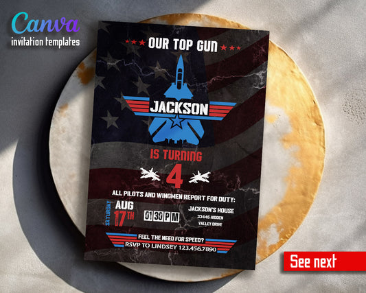 Top Gun Maverick Jet Fighter customizable invitation template | Share or Print | boy | MT634