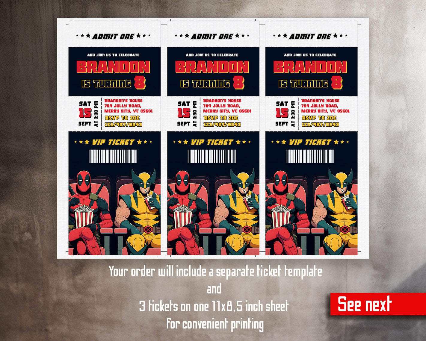 Deadpool Wolverine Marvel customizable invitation template | Share or Print | boy | DU363