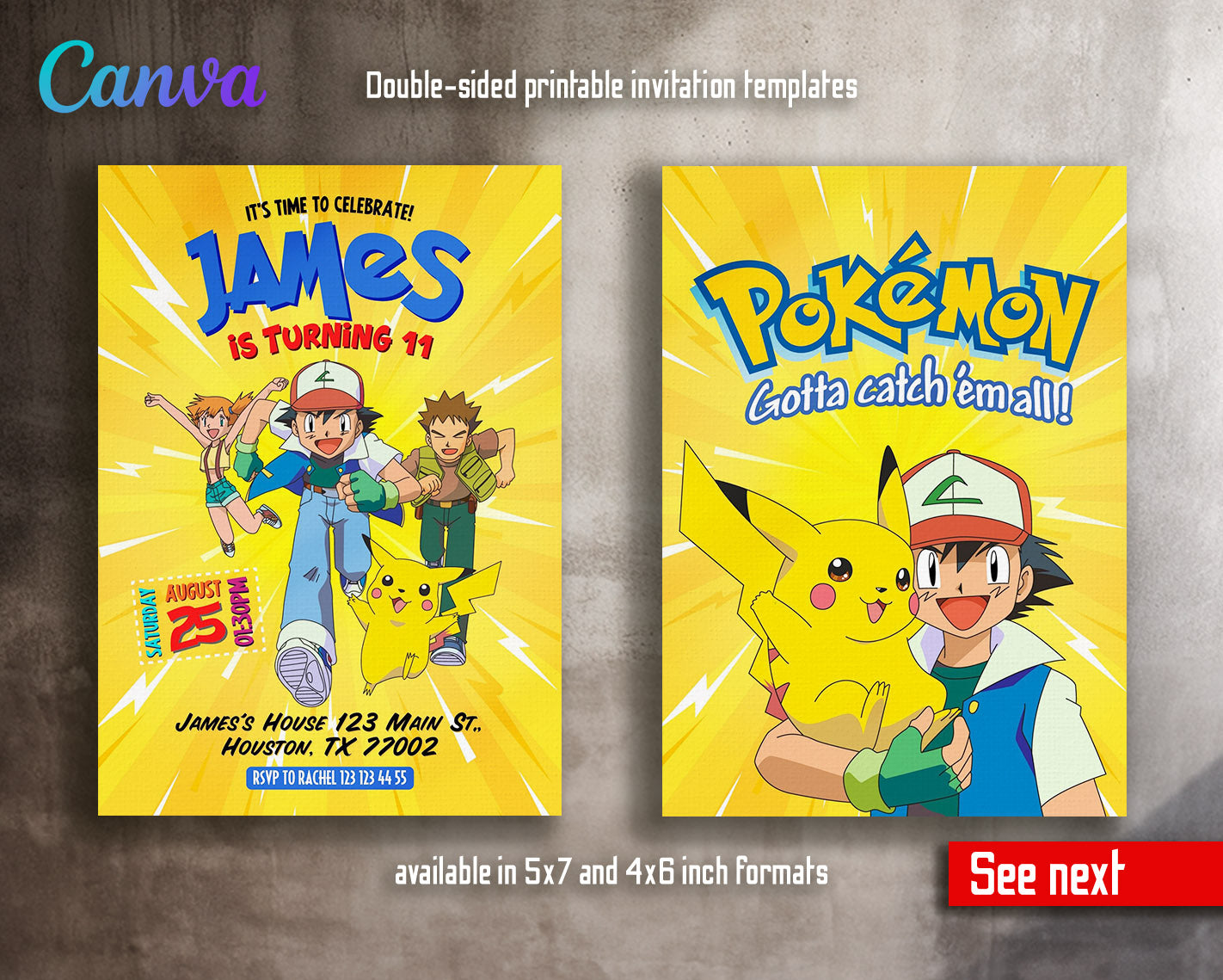 Pokemon Pikachu  customizable invitation template | Share or Print |  | VY299