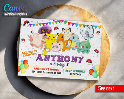 Pokemon Pikachu  customizable invitation template | Share or Print |  | LP918