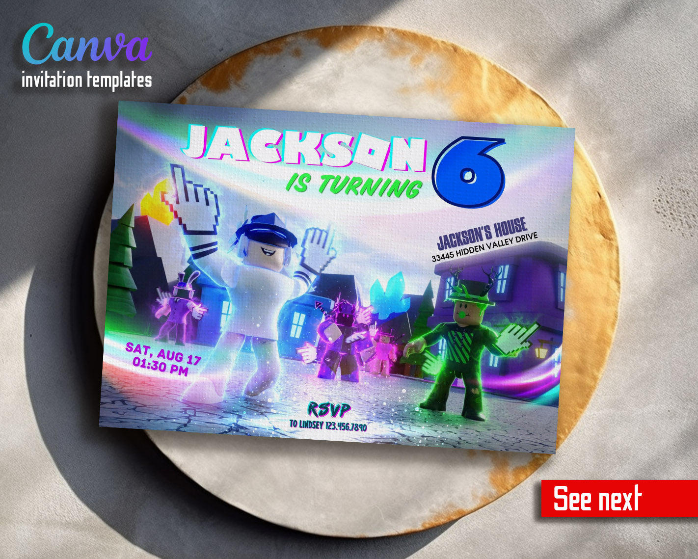 Roblox Gamer customizable invitation template | Share or Print | | VZ544