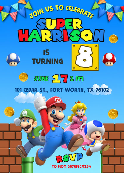 Super Mario Bros  customizable invitation template | Share or Print |  | BX218