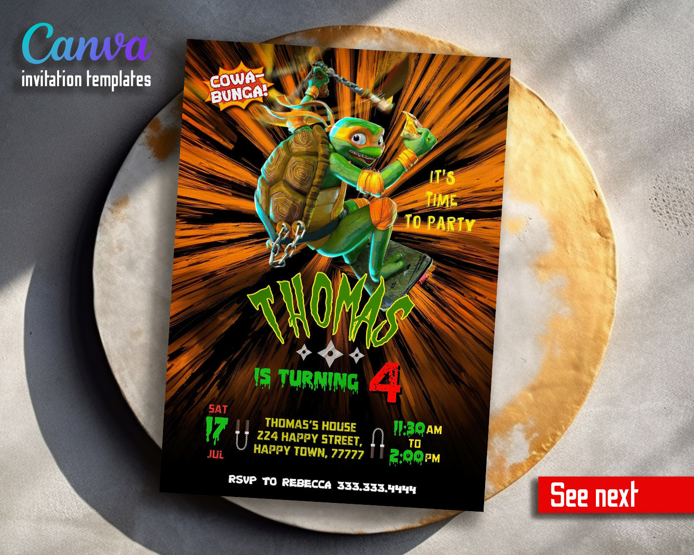 Teenage Mutant Ninja Turtles Mutant Mayhem customizable invitation template | Share or Print | boy | OP532