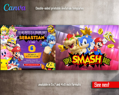 Super Smash Mario Bros customizable invitation template | Share or Print |  | UI126