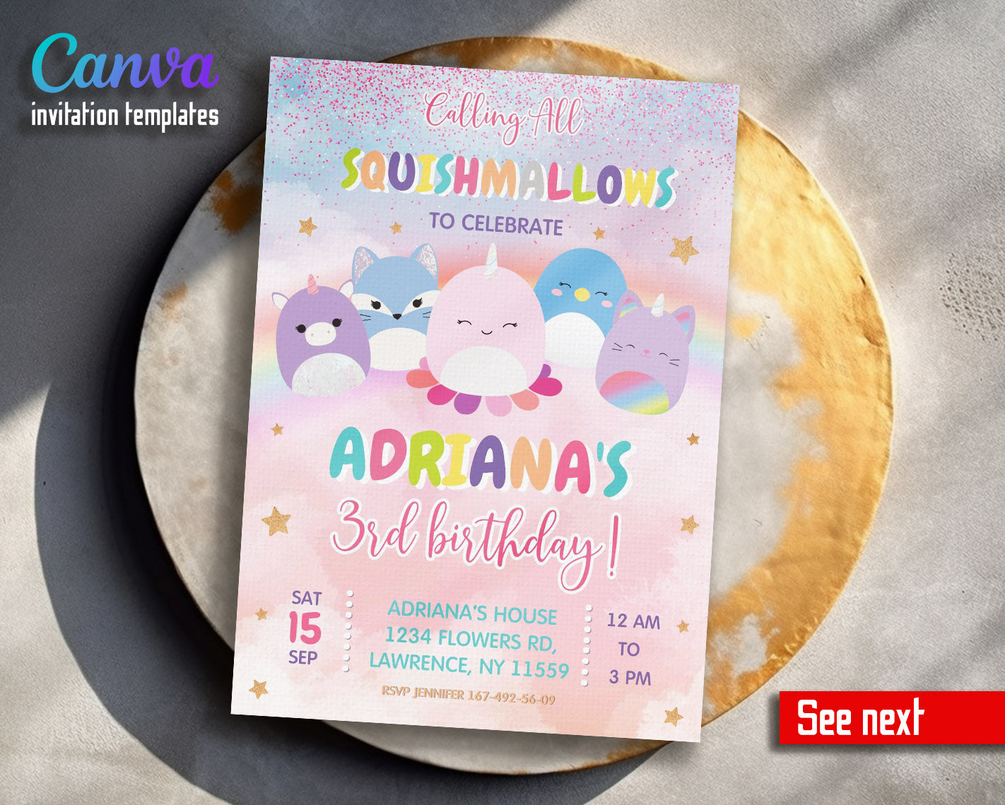 Squishmallows  customizable invitation template | Share or Print |  | QT414