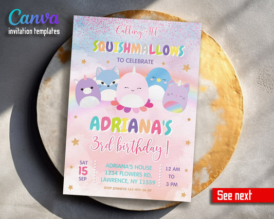 Squishmallows  customizable invitation template | Share or Print |  | QT414