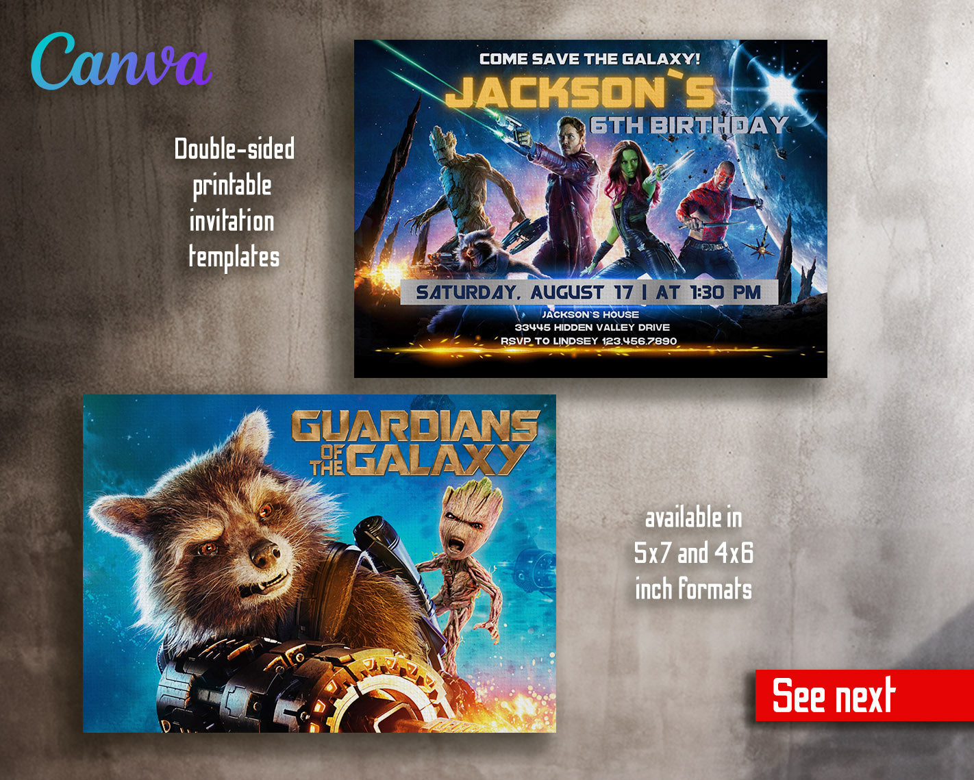 Guardians of The Galaxy Superhero customizable invitation template | Share or Print | boy | FT339