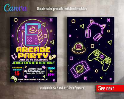 Arcade Gamer customizable invitation template | Share or Print |  | JH197