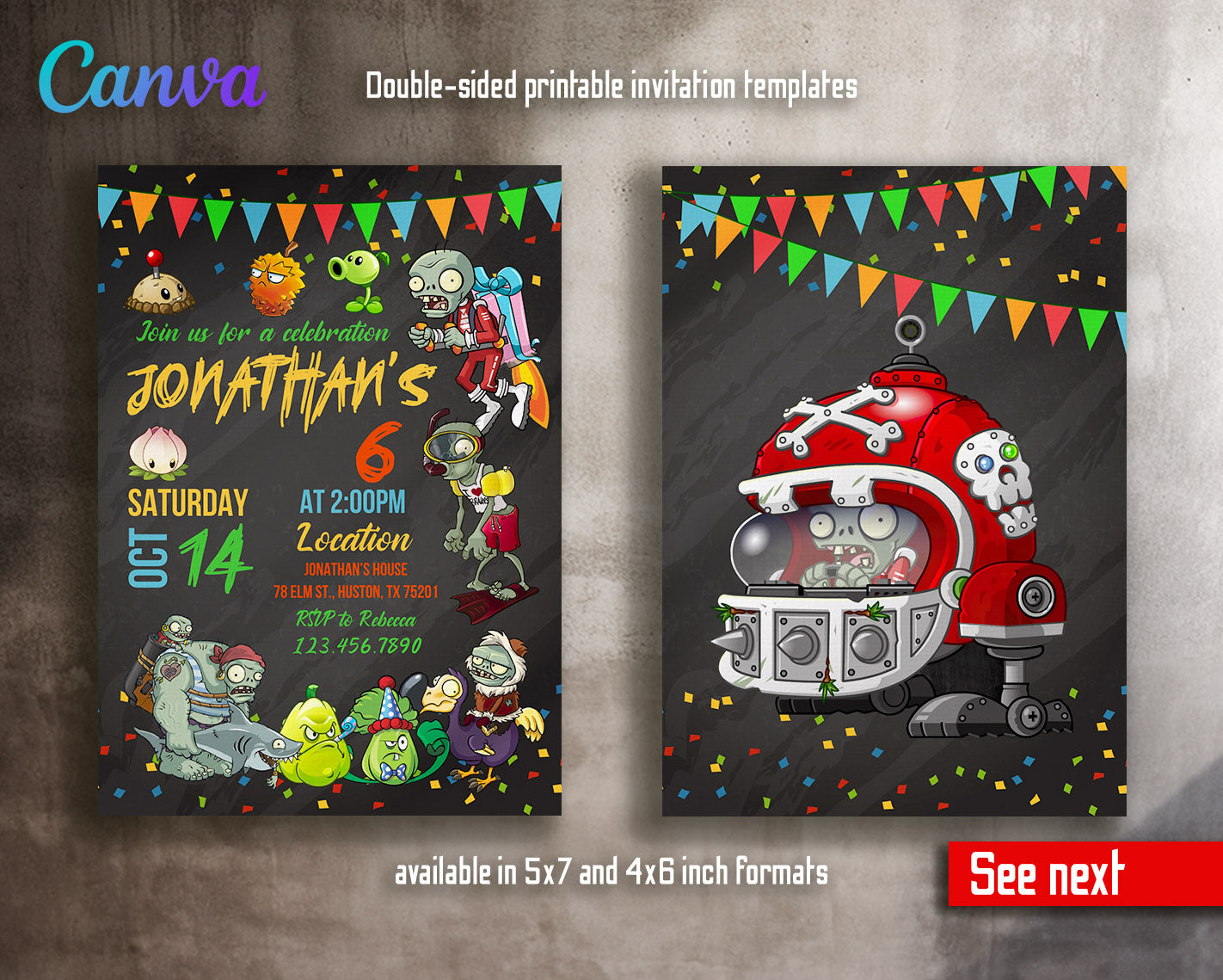 Plans vs Zombies Halloween  customizable invitation template | Share or Print |  | PG458