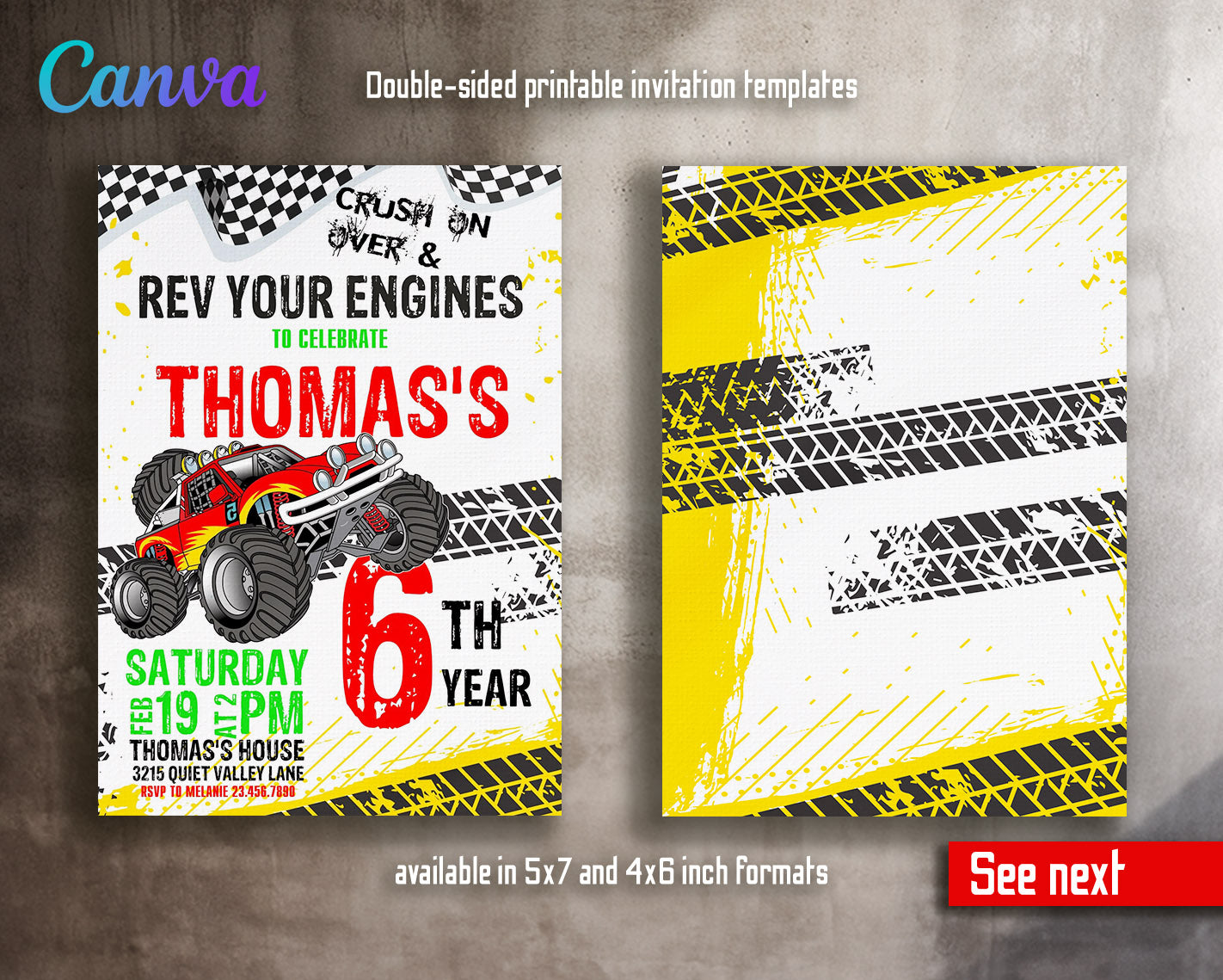 Monster Truck customizable invitation template | Share or Print | boy | BS938