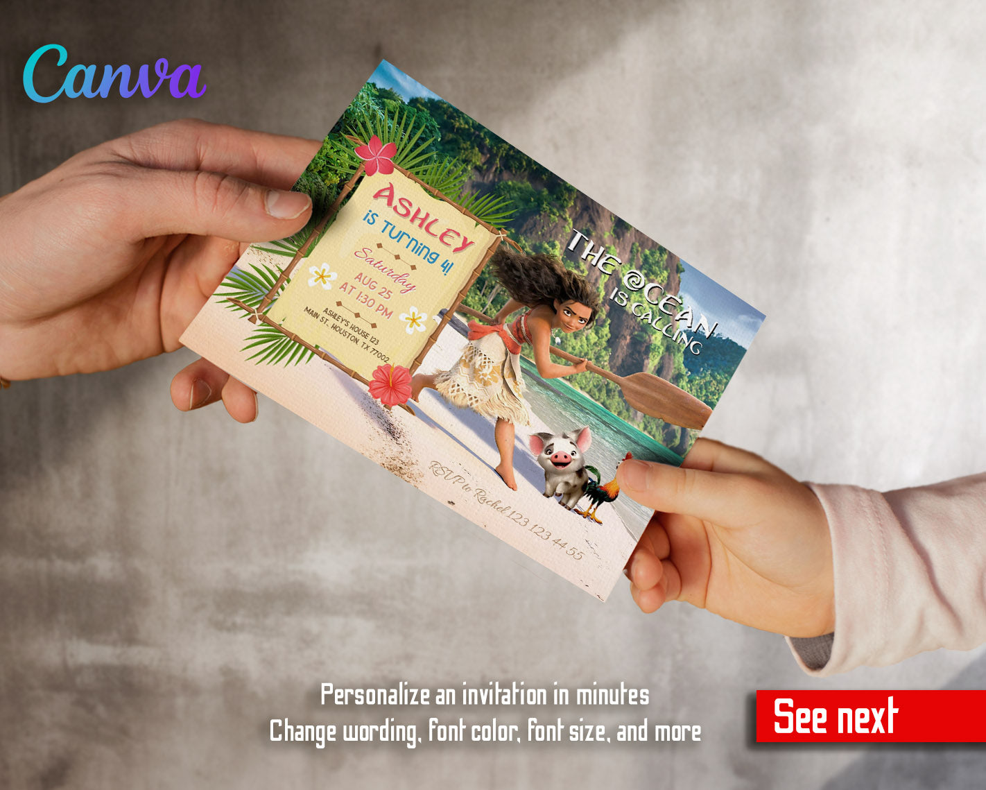 Moana Princess  customizable invitation template | Share or Print | girl | GG522