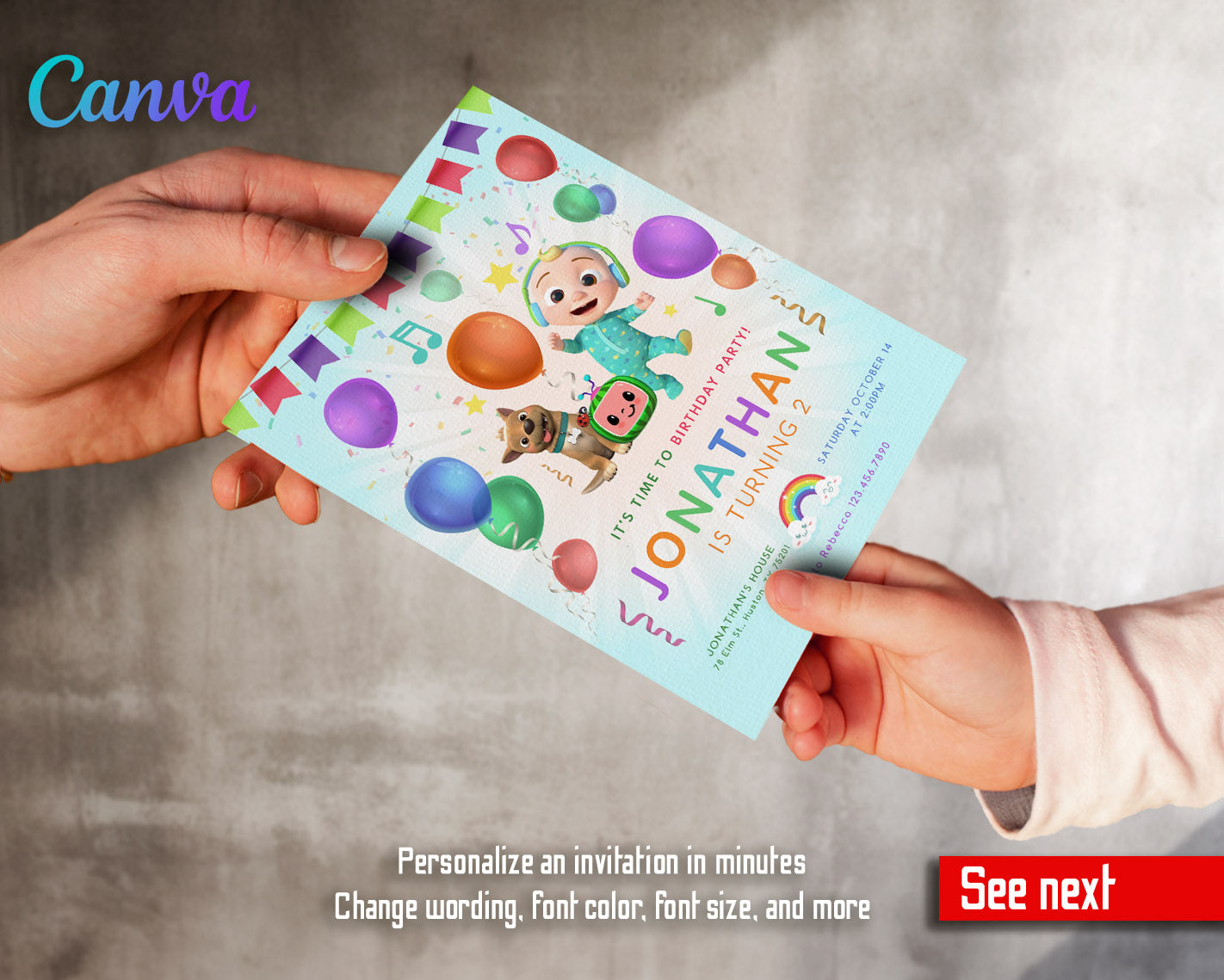 Cocomelon  customizable invitation template | Share or Print |  | VF518