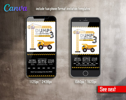 Dump Truck Construction customizable invitation template | Share or Print | boy | CZ150