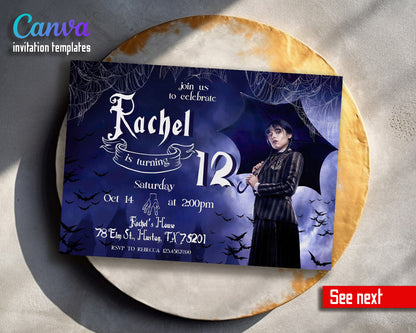 Wednesday Addams customizable invitation template | Share or Print | girl | QR382