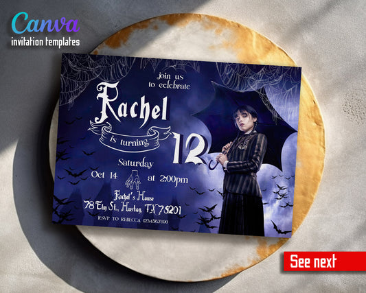 Wednesday Addams customizable invitation template | Share or Print | girl | QR382