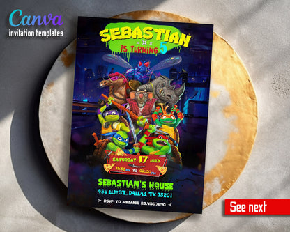 Teenage Mutant Ninja Turtles Mutant Mayhem customizable invitation template | Share or Print | boy | DG203