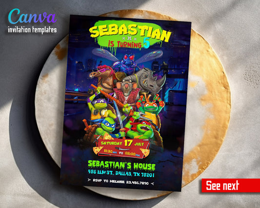 Teenage Mutant Ninja Turtles Mutant Mayhem customizable invitation template | Share or Print | boy | DG203