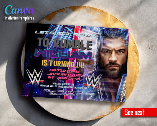 Wrestling WWE WrestleMania  customizable invitation template | Share or Print | boy | FQ587