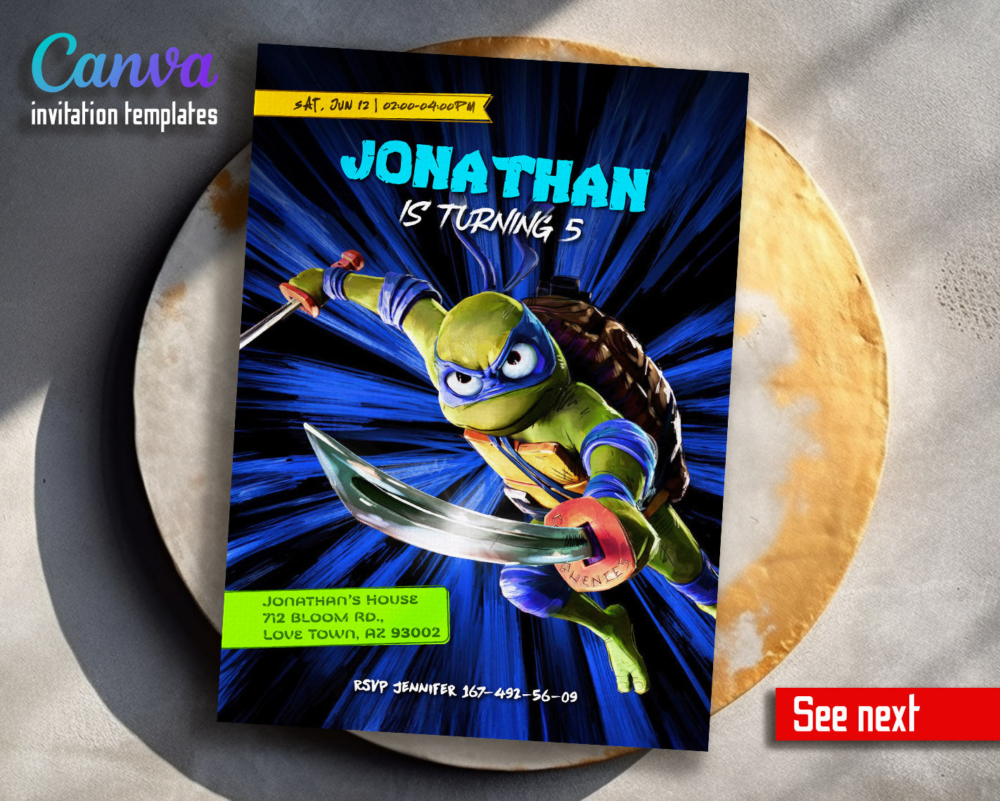 Teenage Mutant Ninja Turtles Mutant Mayhem customizable invitation template | Share or Print | boy | QM962
