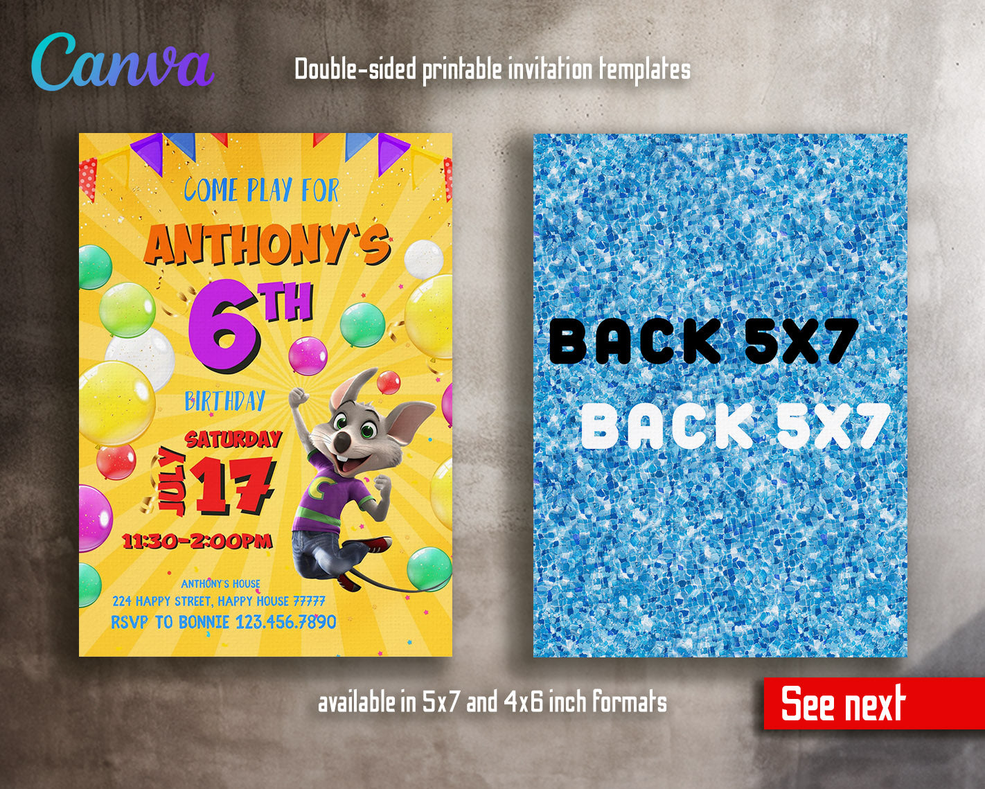 Chuck E. Cheese customizable invitation template | Share or Print |  | QL808