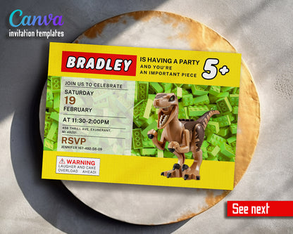 Lego Dinosaur T-Rex customizable invitation template | Share or Print |  | YB680
