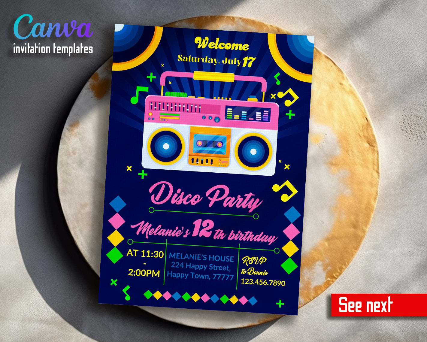 Disco Party 80th 90th  customizable invitation template | Share or Print |  | KG705