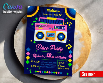 Disco Party 80th 90th  customizable invitation template | Share or Print |  | KG705