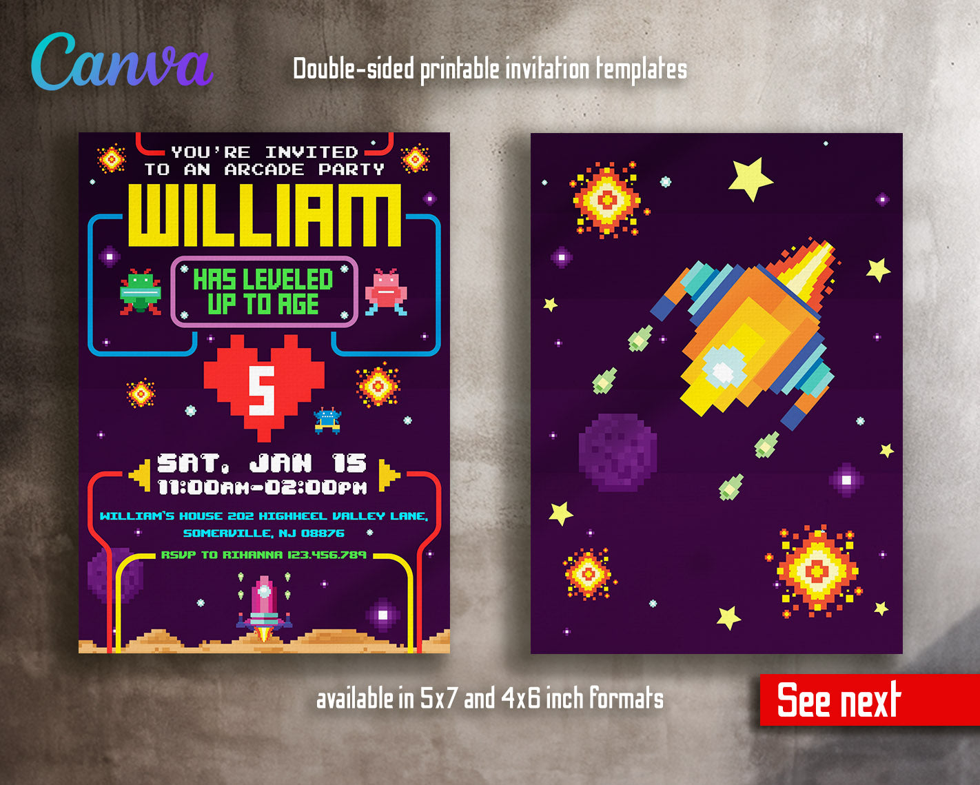 Arcade Gamer customizable invitation template | Share or Print |  | JR082