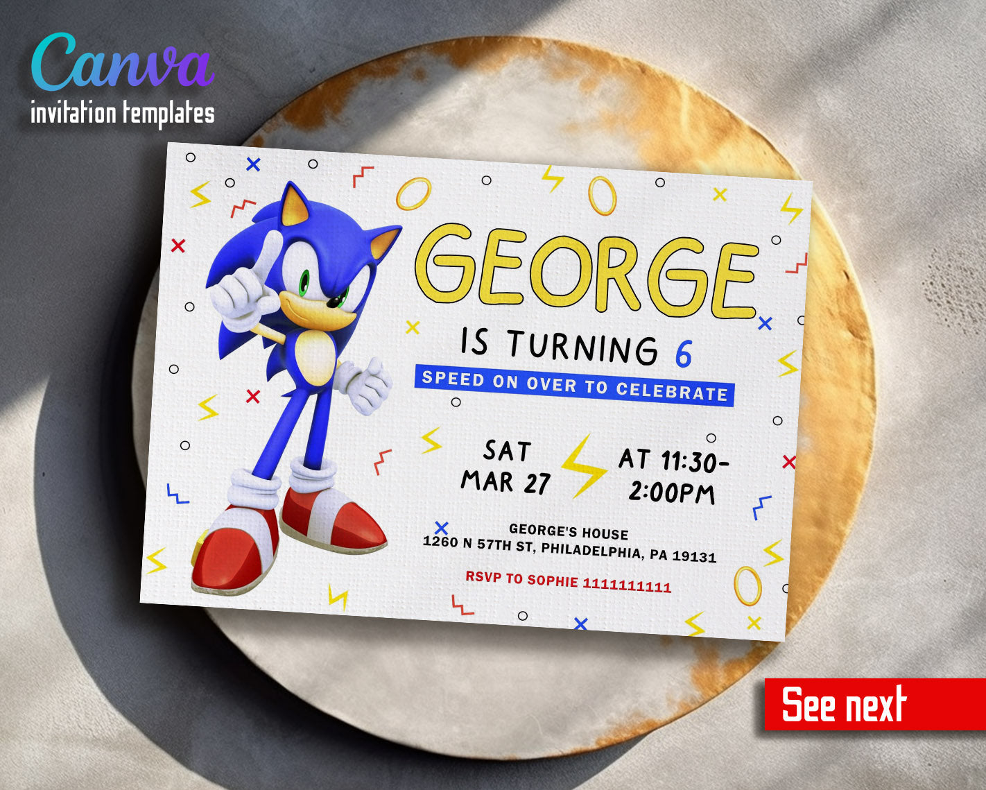 Sonic the Hedgehog customizable invitation template | Share or Print |  | YM323