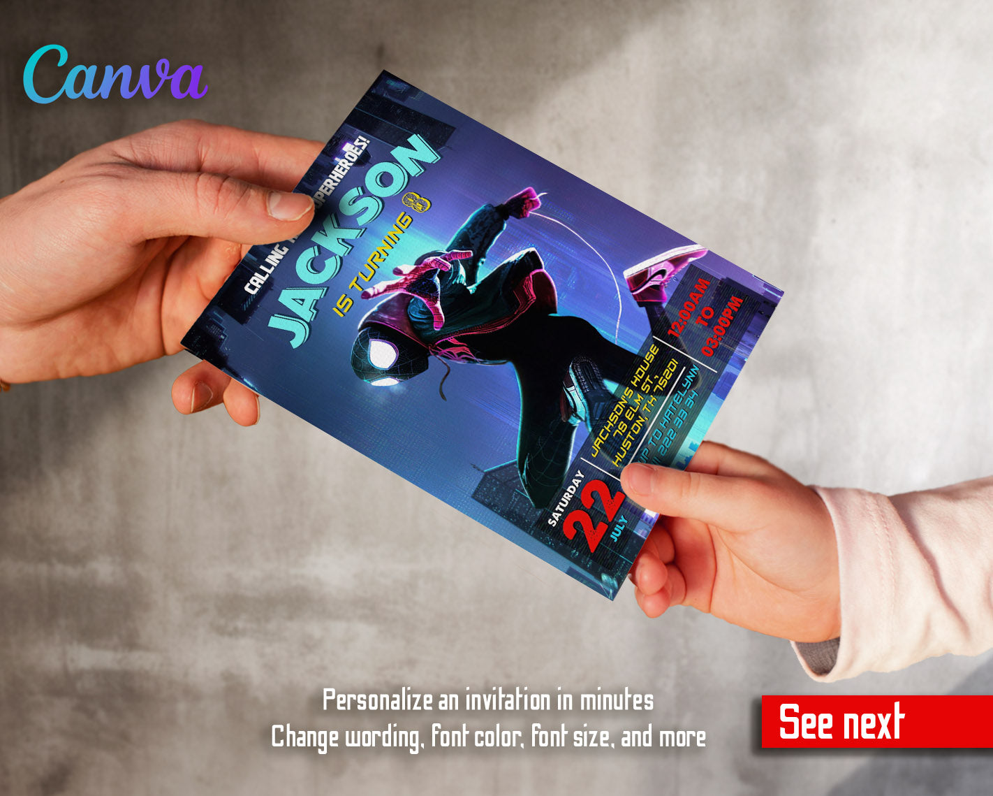 Spider Man Across the Spider-Verse customizable invitation template | Share or Print | boy | BH247