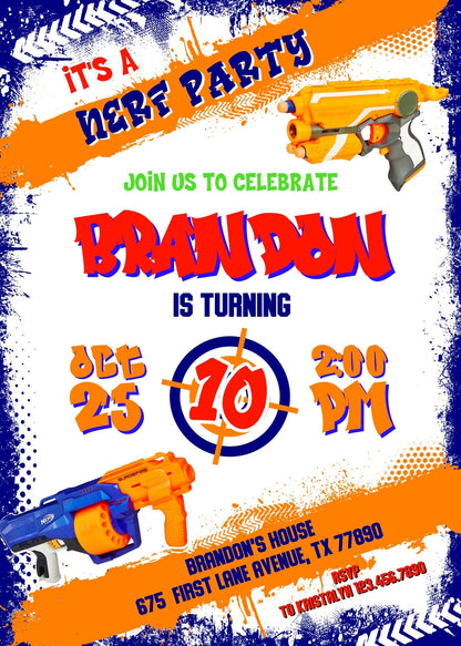 NERF Dart Wars  customizable invitation template | Share or Print | boy | DR918