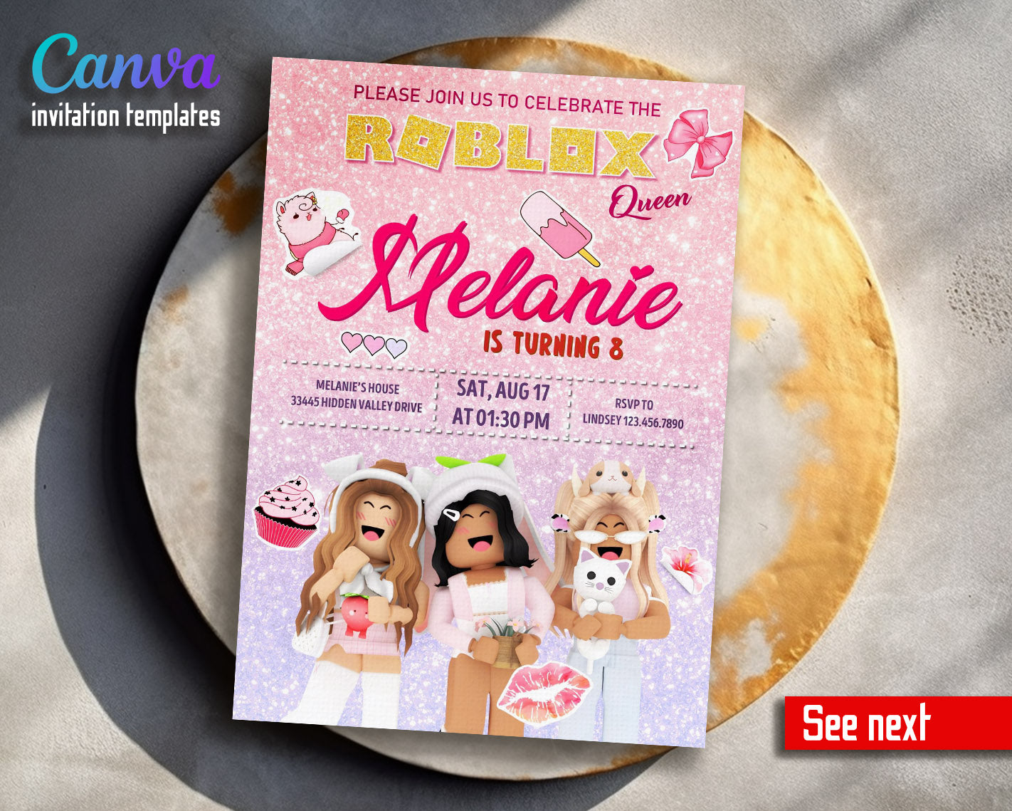 Roblox Gamer customizable invitation template | Share or Print | | XD895