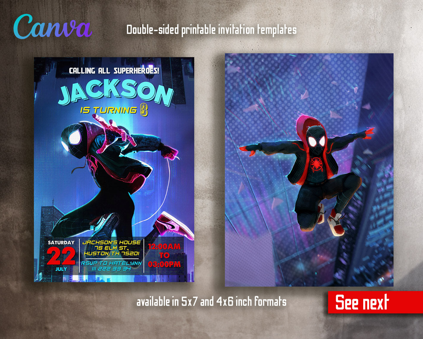Spider Man Across the Spider-Verse customizable invitation template | Share or Print | boy | BH247