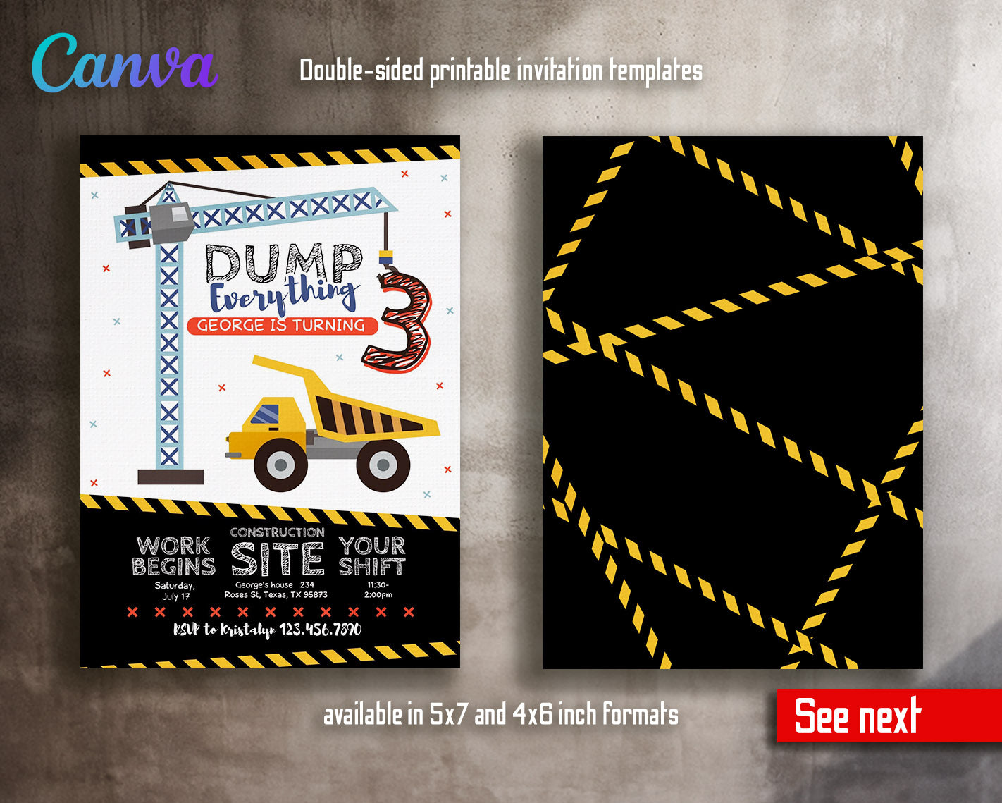 Dump Truck Construction customizable invitation template | Share or Print | boy | SG097