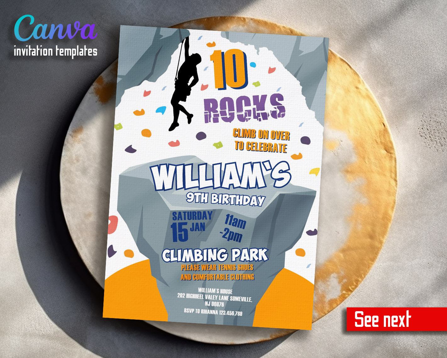 Rock Climbing  customizable invitation template | Share or Print |  | IA647