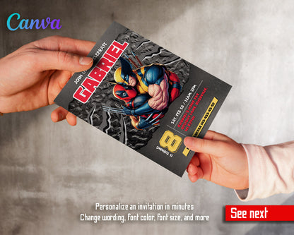 Deadpool Wolverine Marvel  customizable invitation template | Share or Print | boy | PQ020
