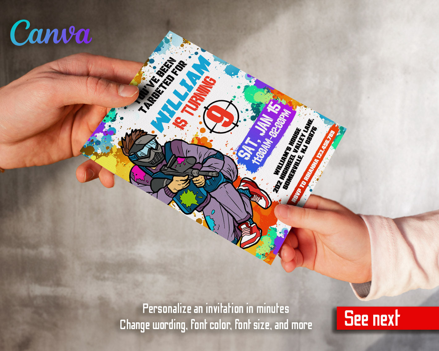 Paintball Airsoft battle customizable invitation template | Share or Print | boy | MH583